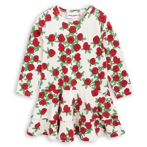 Mini Rodini Rose Print Long Sleeve Frill Dress 92-98 (1.5Y-3Y)